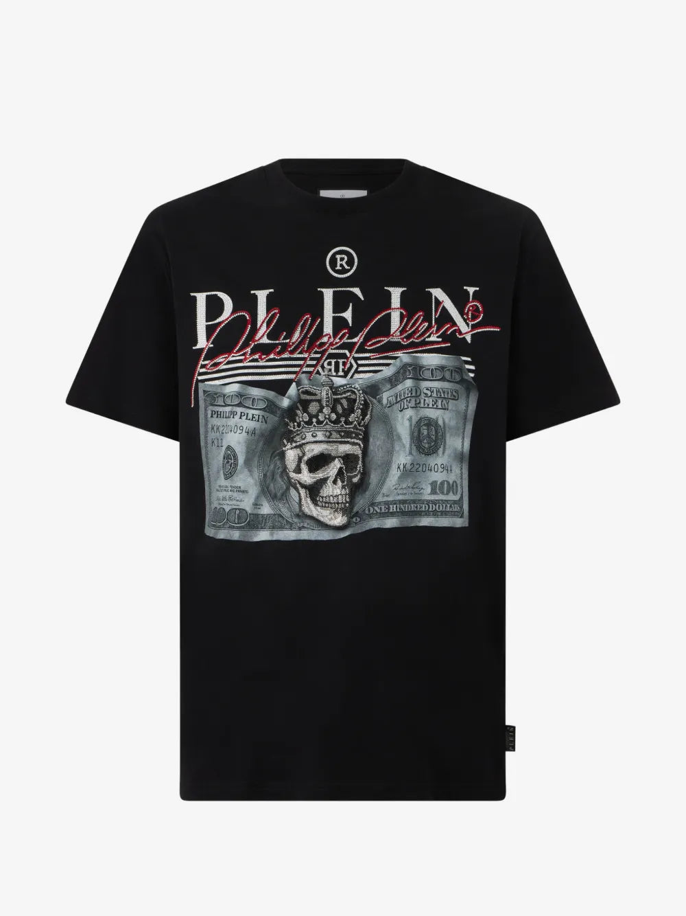 Philipp Plein — Црна маица со принт на банкнота — преден приказ