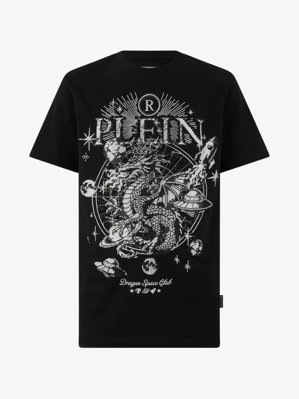 Philipp Plein — Црна маица со бел украсен принт — преден приказ