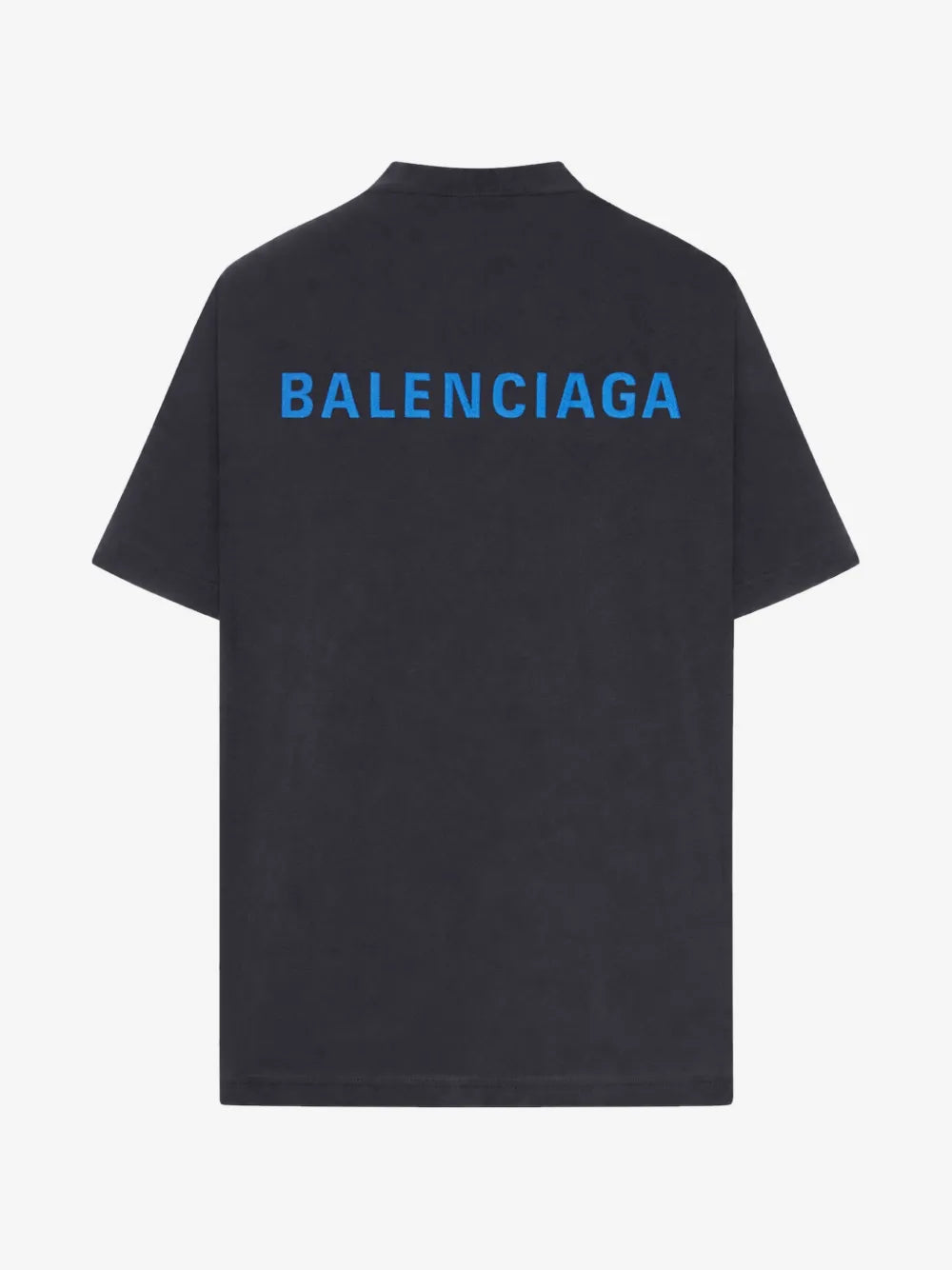 Balenciaga — Темносива маица со сино лого — заден приказ