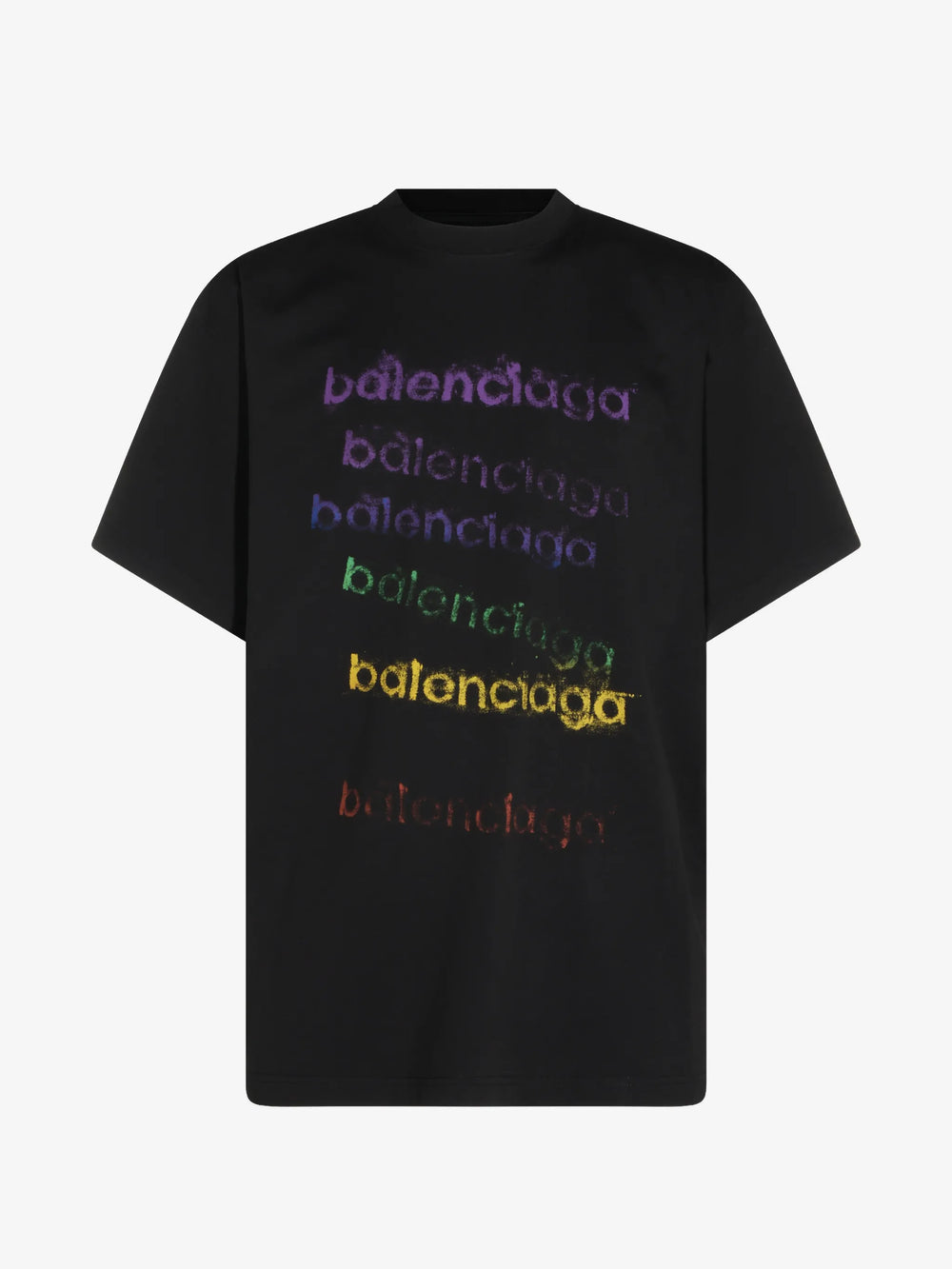 Balenciaga — Црна маица со повеќебојни натписи — преден приказ