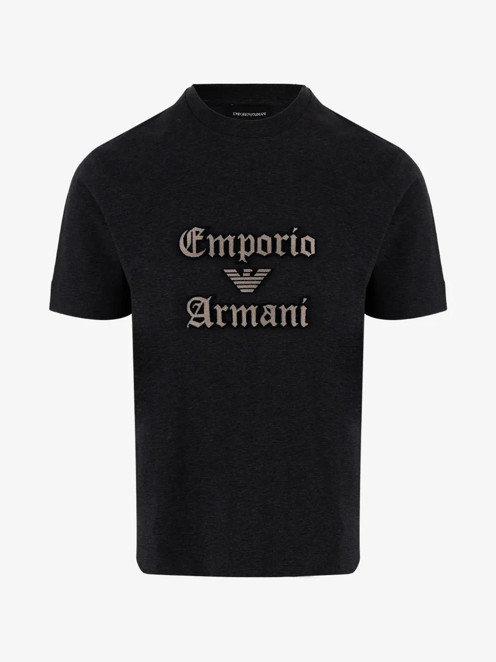 Emporio Armani — Црна маица со златест натпис — преден приказ