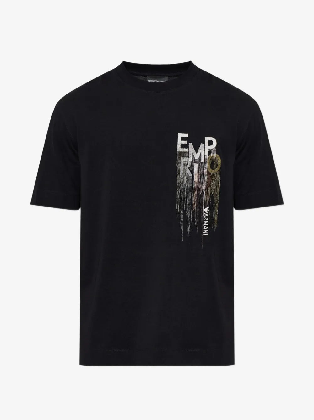 Emporio Armani — Црна маица со вертикален натпис — преден приказ