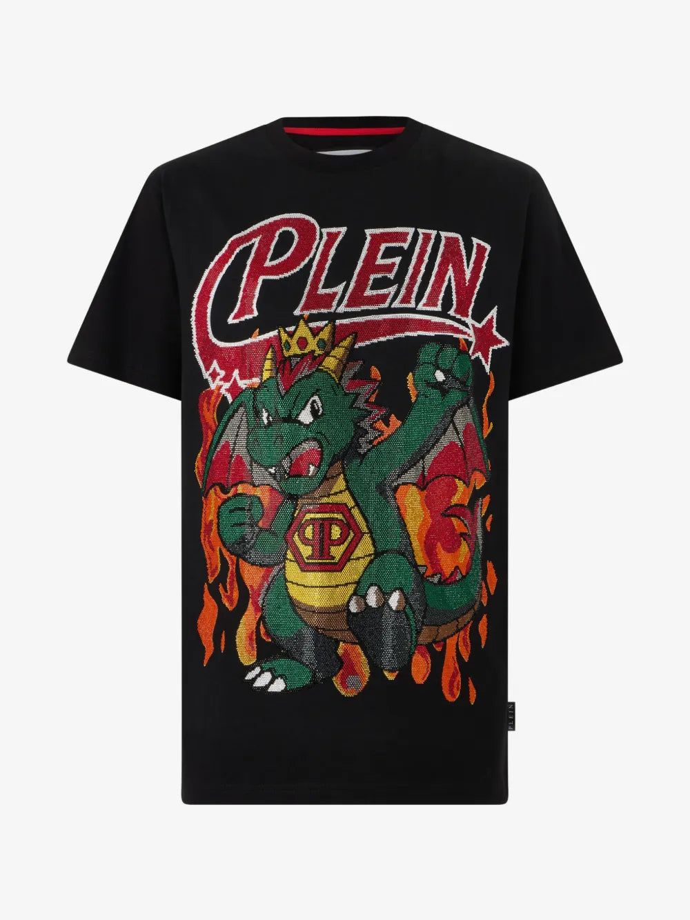 Philipp Plein — Црна маица со змеј и пламен — преден приказ