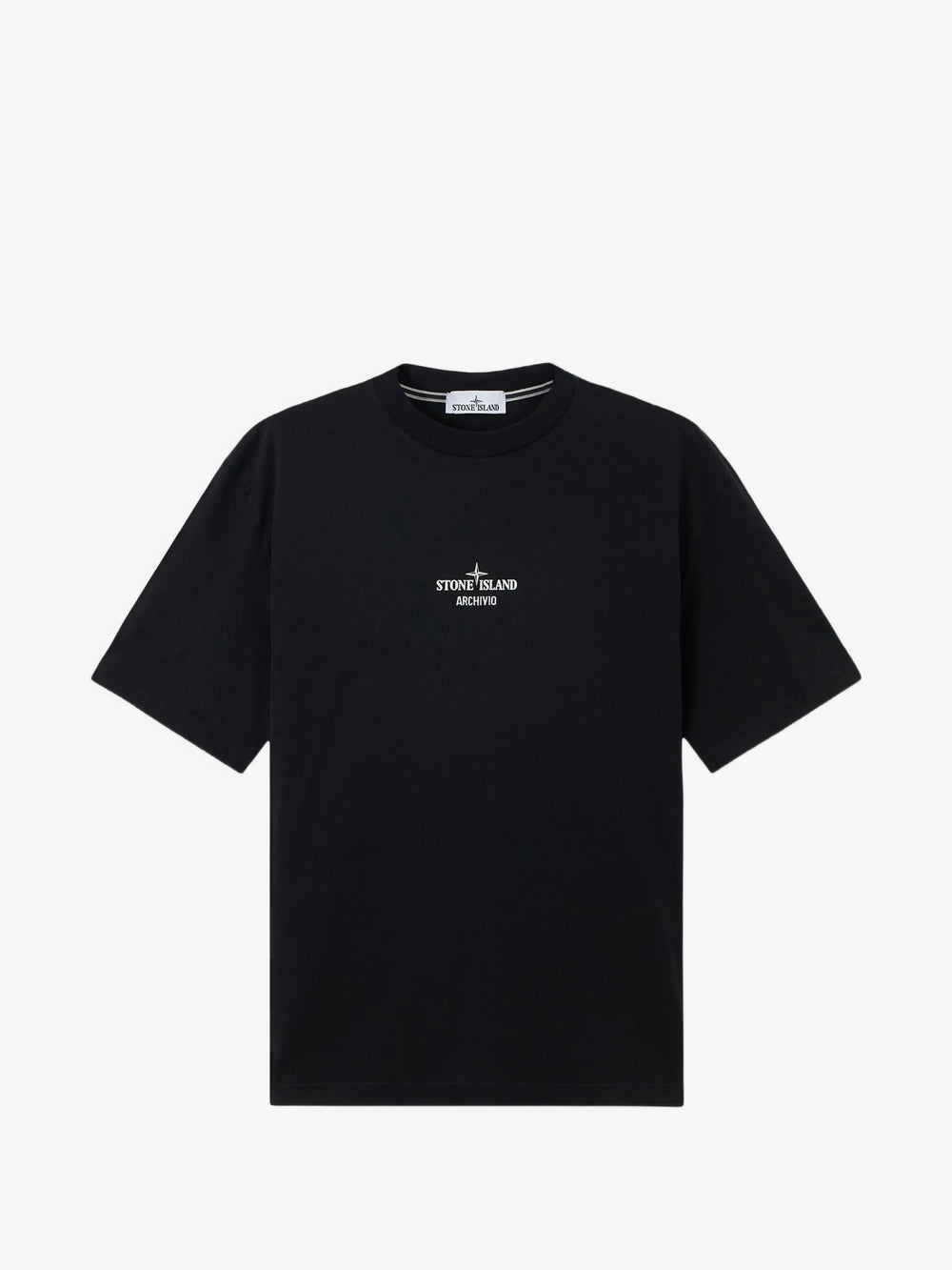 Stone Island — Црна маица со мал натпис — преден приказ