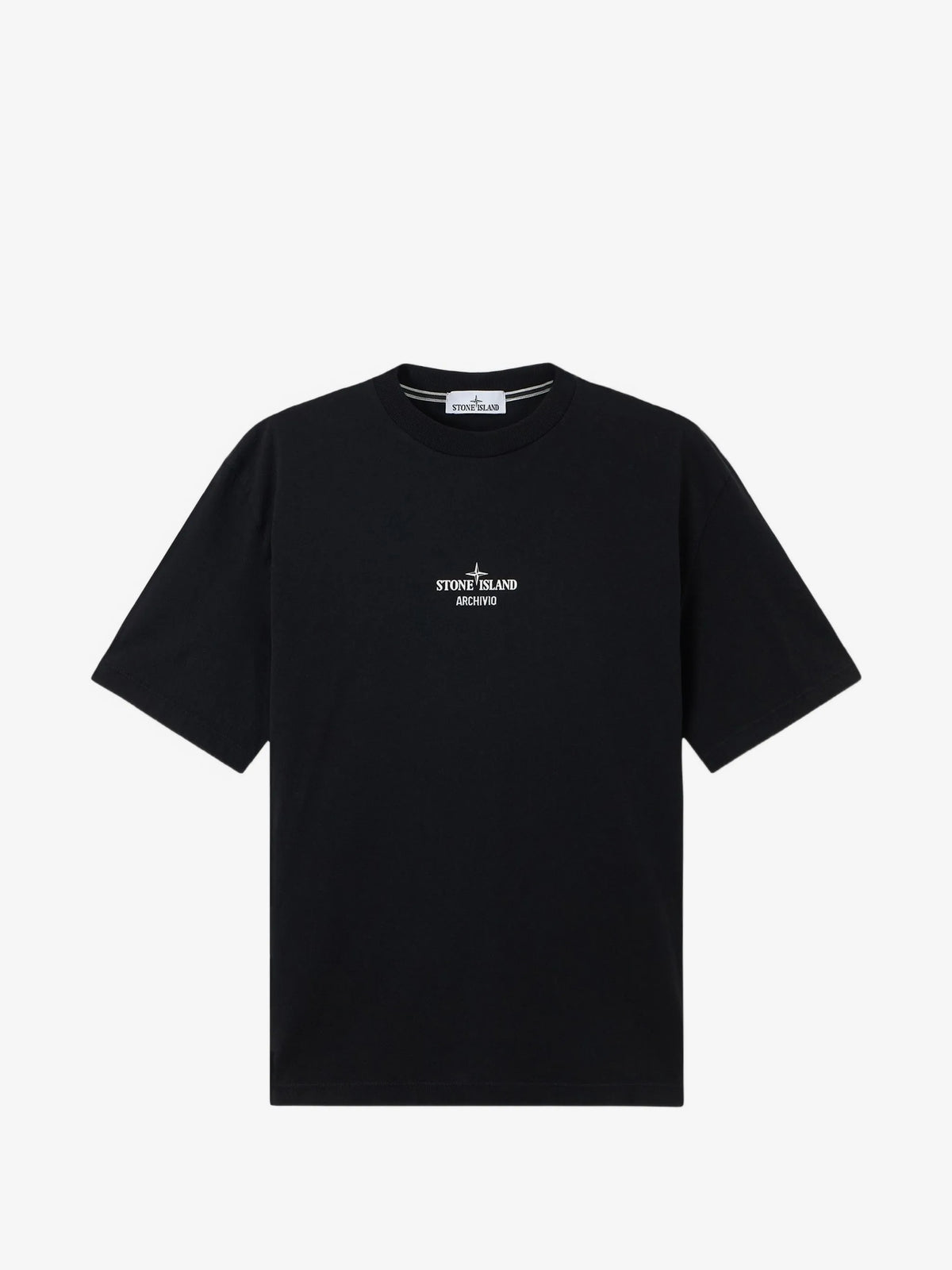 Stone Island — Црна маица со мал натпис — преден приказ